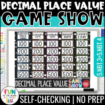 Preview of Decimal Place Value Game Show Math Test Prep Review Game | 5.NBT.3 5.NBT.4