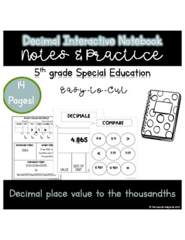 Preview of Decimal Place Value Interactive Notebook Special Education