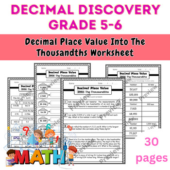 Preview of Decimals Place Value Into The Thousandths Worksheets Decimal 5th Grade