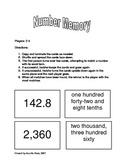 Decimal Place Value Memory (Number/Number Word Matching Game)