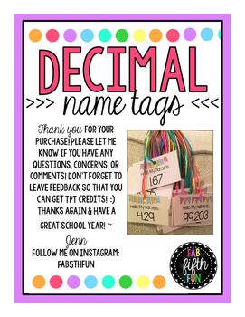 Preview of Decimal Place Value Name Tags