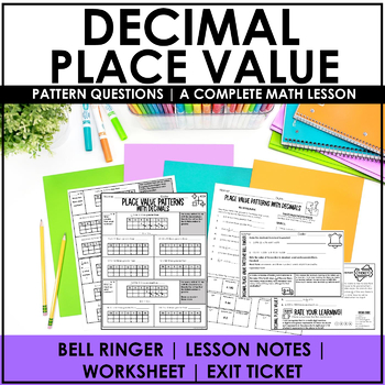 Preview of 10 to 1 Decimal Place Value Patterns Questions Lesson | Worksheet | 5.NBT.1