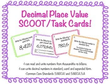Preview of Decimal Place Value SCOOT/Task Cards
