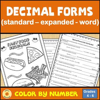 Preview of Decimal Place Value Standard Expanded Word Forms Color by Number and Easel