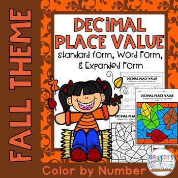 Preview of Decimal Place Value | Standard, Word, and Expanded Form | Fall Color by Number