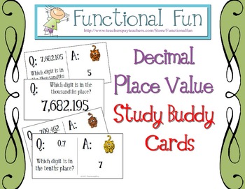 Preview of Decimal Place Value Study Buddy Cards