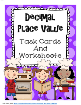 Preview of Decimal Place Value Task Cards and Worksheets--Fifth Grade