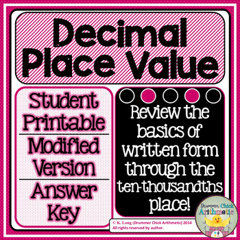 Preview of Decimal Place Value Worksheet
