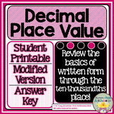 Decimal Place Value Worksheet
