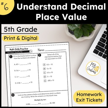 Preview of Decimal Place Value Thousandths Worksheet L6 5th Grade iReady Math Exit Tickets