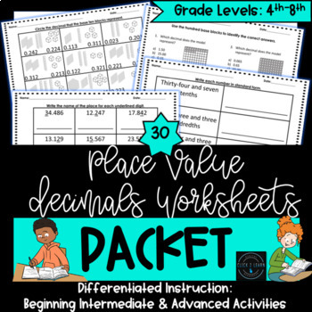 Preview of Decimal Place Value Worksheets Packet