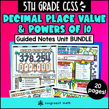 Preview of Decimal Place Value and Powers of 10 Guided Notes w Doodles | 5th Grade Unit