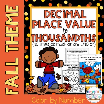 Preview of Decimal Place Value to Thousandths: Color by Number-Fall Theme