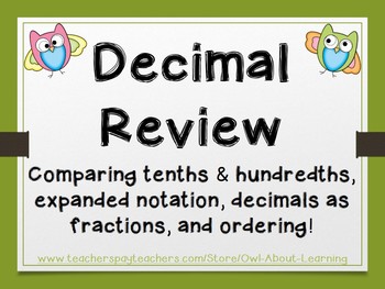 Preview of Decimal Presentation: Compare, Order, Expanded Notation, & Decimals as Fractions