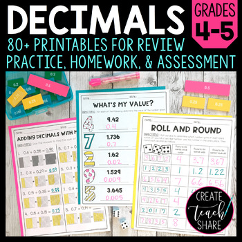 Preview of Decimal Printable Worksheets | Review - Homework - Assessments - Activities