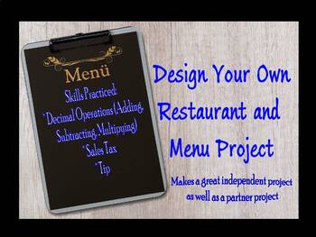 Preview of Decimal Project- Design Your Own Menu and Restaurant Project