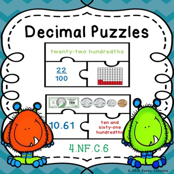 Preview of Decimals as Fractions, Decimal Word Form, Counting Money, Game Puzzles 4.NF.6
