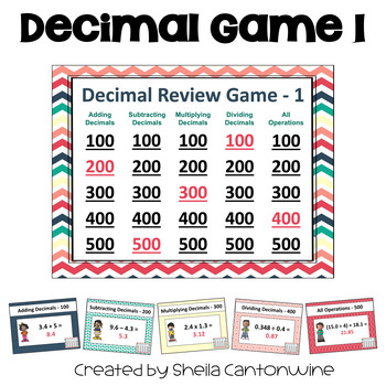 Preview of Decimal Game 1 with Adding, Subtracting, Multiplying and Dividing Decimals