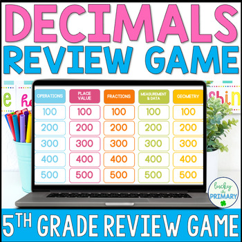 Preview of Decimal Review Jeopardy Game | 5th Grade Test Prep Math Review | 5.NBT.A.3