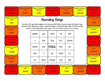 Rounding Decimals - Bingo Board Game By Kim Blasie And Sheena Fisher