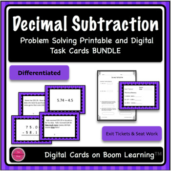 Preview of Decimal Subtraction Printable and Digital Task Card BUNDLE