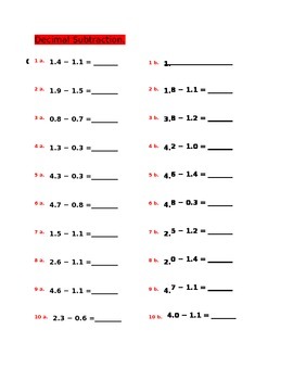 Preview of Decimal Subtracton for 4th Grade