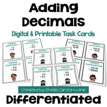 Preview of Adding Decimals Task Cards - Differentiated