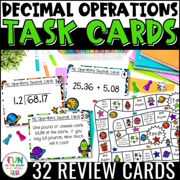 Preview of Decimals All Operation Task Cards & Game Math Review