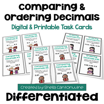 Preview of Comparing and Ordering Decimals Task Cards - Differentiated