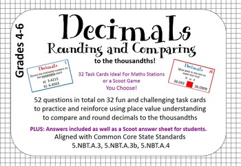 Preview of Decimal Task Cards- Comparing and Rounding Decimals to the Thousandths