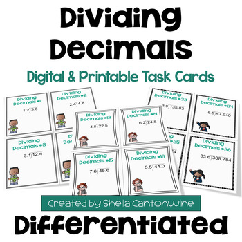 Preview of Dividing Decimals Task Cards - Differentiated