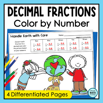 Preview of Decimal Tenths and Hundredths Earth Day Color by Number