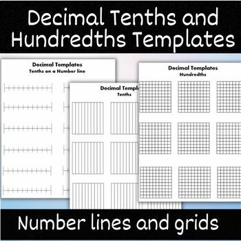 Preview of Decimal Tenths and Hundredths Grid and Number line Templates: Eureka