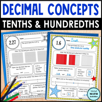 Preview of Decimal Tenths and Hundredths Printable Pages