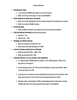 Preview of Decimal Test Review Study Sheet