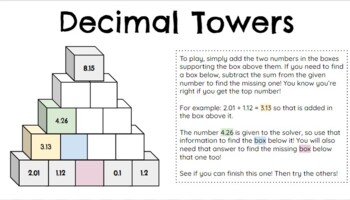 Preview of Decimal Towers FREEBIE- 5th GRADE - Digital/Print Options