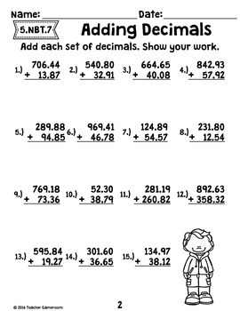 Adding Decimals Worksheets by Teacher Gameroom | TpT