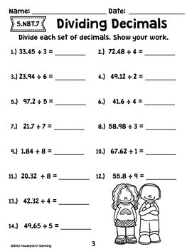 Decimal Unit - Dividing Decimals Worksheets - 5.NBT.7 by Teacher Gameroom