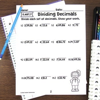 Decimal Unit - Dividing Decimals Worksheets - 5.NBT.7 by Teacher Gameroom