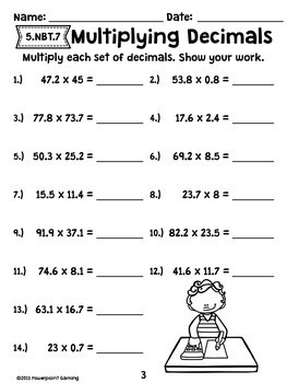 multiplying decimals worksheets by teacher gameroom tpt