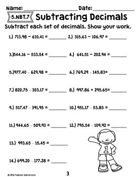 subtracting decimals worksheets by teacher gameroom tpt