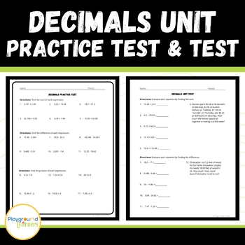 Preview of Decimal Unit Test & Practice Test - Add, Subtract, Multiply, and Divide Decimals