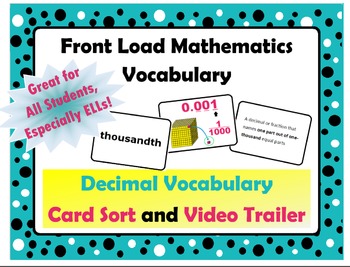 Preview of Decimal Vocabulary Card Sort and Trailer