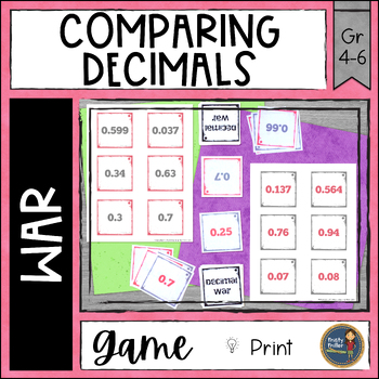 Preview of Comparing Decimals War Math Card Game - Math Center Activity - Partner Game