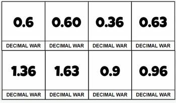 Preview of Decimal War Cards