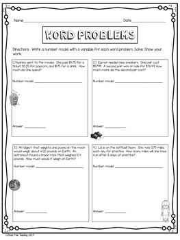 decimal word problems 5th grade by stress free teaching tpt