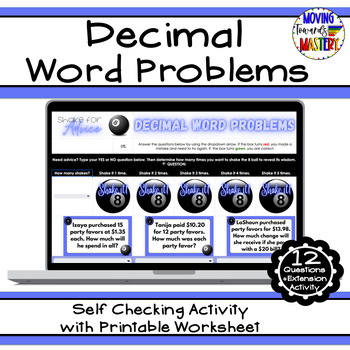 Preview of Decimal Word Problems: Add, Subtract, Multiply, Divide Self Checking Activity
