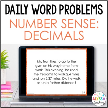 Preview of Decimal Place Value Word Problems with Comparing and Rounding | Daily Math