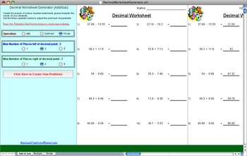Preview of Decimal Worksheet Generator