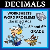 Decimal Worksheets - Add, Subtract, Multiply, Divide, Compare - Word Problems